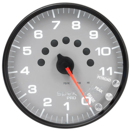 AutoMeter P23922 - GAUGE, TACHOMETER, 5", 11K RPM, W/SHIFT LIGHT & PEAK MEM, SILVER/BLACK, SPEK-PRO 4
