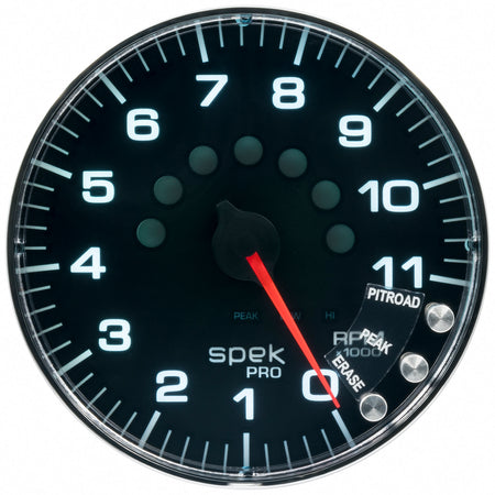 AutoMeter P239318 - GAUGE, TACHOMETER, 5", 11K RPM, W/SHIFT LIGHT & PEAK MEM, BLACK/CHROME, SPEK-PRO 3
