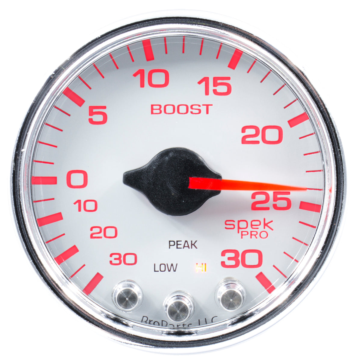 AutoMeter P30211 - GAUGE, VAC/BOOST, 2 1/16", 30INHG-30PSI, STEPPER MTR W/PK & WRN, WHT/CHRME, SPEK 4