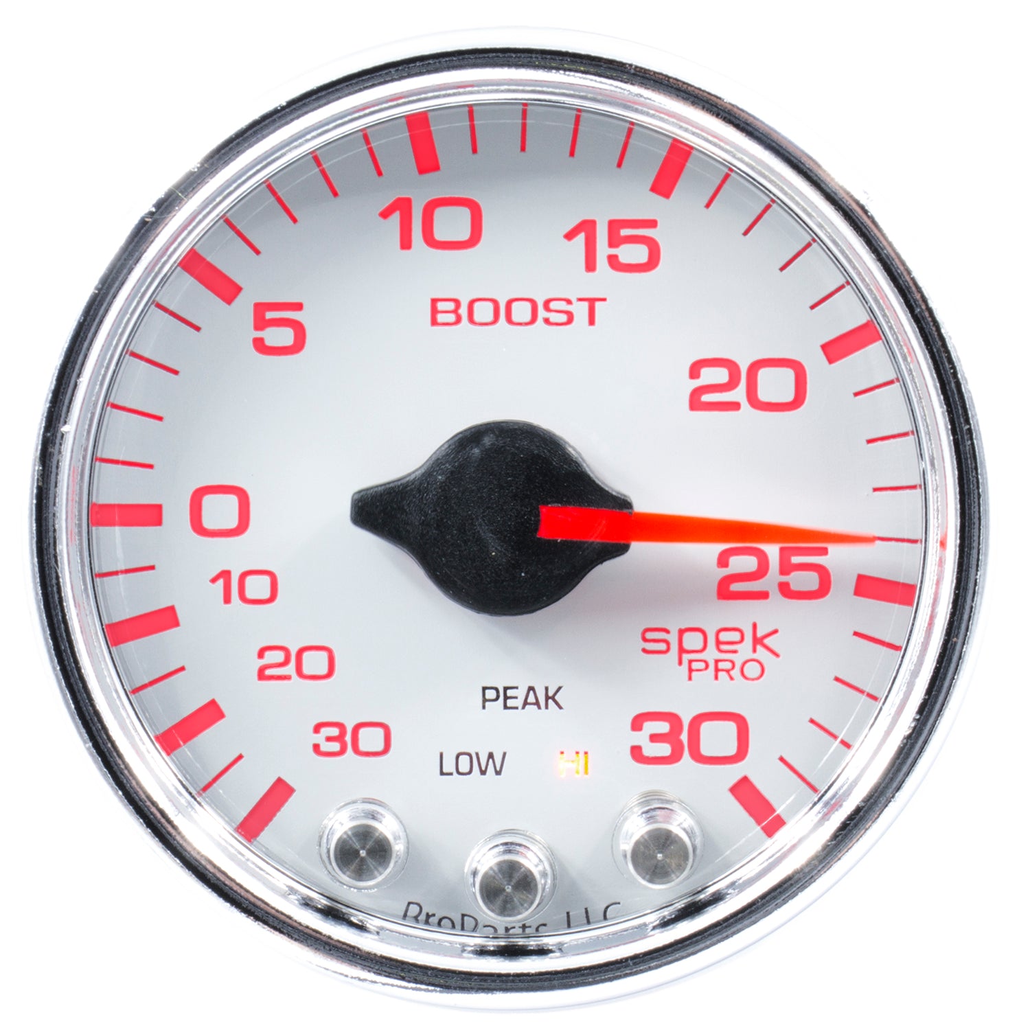 AutoMeter P30211 - GAUGE, VAC/BOOST, 2 1/16", 30INHG-30PSI, STEPPER MTR W/PK & WRN, WHT/CHRME, SPEK 4