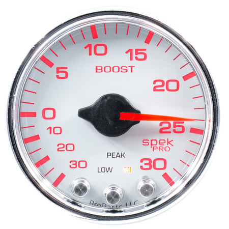 AutoMeter P30211 - GAUGE, VAC/BOOST, 2 1/16", 30INHG-30PSI, STEPPER MTR W/PK & WRN, WHT/CHRME, SPEK 4