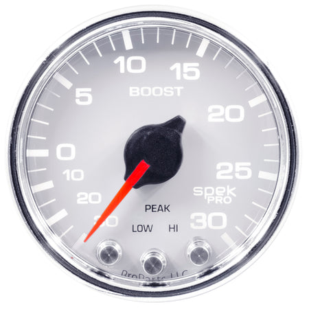 AutoMeter P30211 - GAUGE, VAC/BOOST, 2 1/16", 30INHG-30PSI, STEPPER MTR W/PK & WRN, WHT/CHRME, SPEK 3