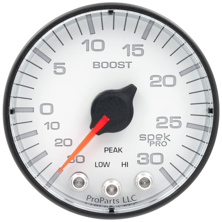 AutoMeter P302128 - GAUGE, VAC/BOOST, 2 1/16", 30INHG-30PSI, STEPPER MOTOR W/PK & WRN, WHT/BLK, SPEK 4