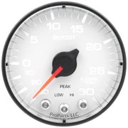 AutoMeter P302128 - GAUGE, VAC/BOOST, 2 1/16", 30INHG-30PSI, STEPPER MOTOR W/PK & WRN, WHT/BLK, SPEK 3