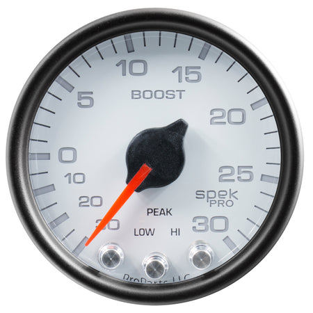 AutoMeter P30212 - GAUGE, VAC/BOOST, 2 1/16", 30INHG-30PSI, STEPPER MOTOR W/PK & WRN, WHT/BLK, SPEK 1
