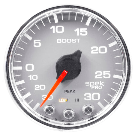 AutoMeter P30221 - GAUGE, VAC/BOOST, 2 1/16", 30INHG-30PSI, STEPPER MTR W/PK & WRN,SLVR/CHRME, SPEK 3