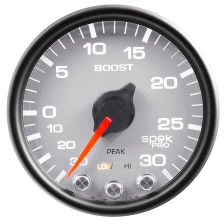 AutoMeter P30222 - GAUGE, VAC/BOOST, 2 1/16", 30INHG-30PSI, STEPPER MTR W/PK & WRN,SLVR/BLK, SPEK 5