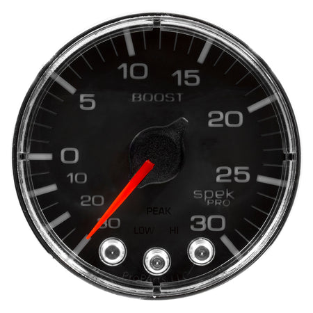 AutoMeter P302318 - GAUGE, VAC/BOOST, 2 1/16", 30INHG-30PSI, STEPPER MTR W/PK & WRN, BLK/CHRME, SPEK 4
