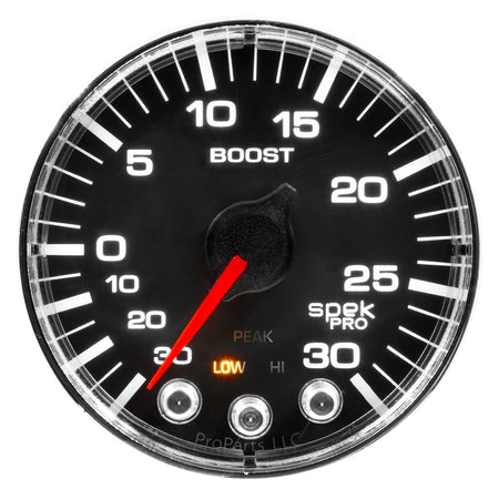 AutoMeter P302318 - GAUGE, VAC/BOOST, 2 1/16", 30INHG-30PSI, STEPPER MTR W/PK & WRN, BLK/CHRME, SPEK 3
