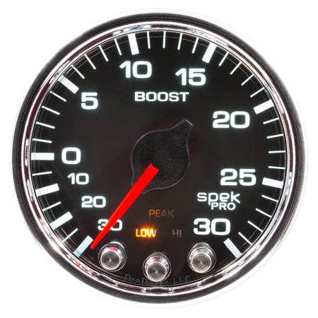 AutoMeter P30231 - GAUGE, VAC/BOOST, 2 1/16", 30INHG-30PSI, STEPPER MTR W/PK & WRN, BLK/CHRME, SPEK 3