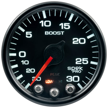 AutoMeter P30232 - GAUGE, VAC/BOOST, 2 1/16", 30INHG-30PSI, STEPPER MOTOR W/PK & WRN, BLK/BLK, SPEK 3