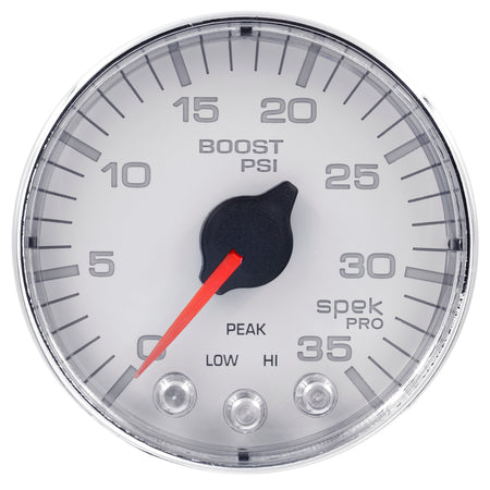 AutoMeter P303118 - GAUGE, BOOST, 2 1/16", 35PSI, STEPPER MOTOR W/PEAK & WARN, WHT/CHROME, SPEK-PRO 4