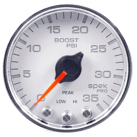 AutoMeter P30311 - GAUGE, BOOST, 2 1/16", 35PSI, STEPPER MOTOR W/PEAK & WARN, WHT/CHROME, SPEK-PRO 4
