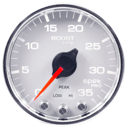 AutoMeter P30311 - GAUGE, BOOST, 2 1/16", 35PSI, STEPPER MOTOR W/PEAK & WARN, WHT/CHROME, SPEK-PRO 3