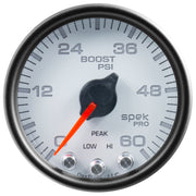 AutoMeter P30412 - GAUGE, BOOST, 2 1/16", 60PSI, STEPPER MOTOR W/PEAK & WARN, WHT/BLK, SPEK-PRO 4