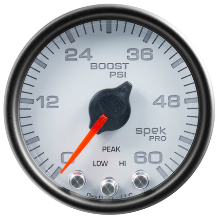 AutoMeter P30412 - GAUGE, BOOST, 2 1/16", 60PSI, STEPPER MOTOR W/PEAK & WARN, WHT/BLK, SPEK-PRO 4