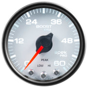AutoMeter P30412 - GAUGE, BOOST, 2 1/16", 60PSI, STEPPER MOTOR W/PEAK & WARN, WHT/BLK, SPEK-PRO 3