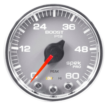 AutoMeter P30421 - GAUGE, BOOST, 2 1/16", 60PSI, STEPPER MOTOR W/PEAK & WARN, SLVR/CHRM, SPEK-PRO 3