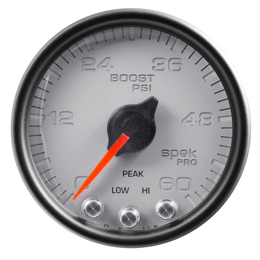 AutoMeter P30422 - GAUGE, BOOST, 2 1/16", 60PSI, STEPPER MOTOR W/PEAK & WARN, SLVR/BLK, SPEK-PRO 4