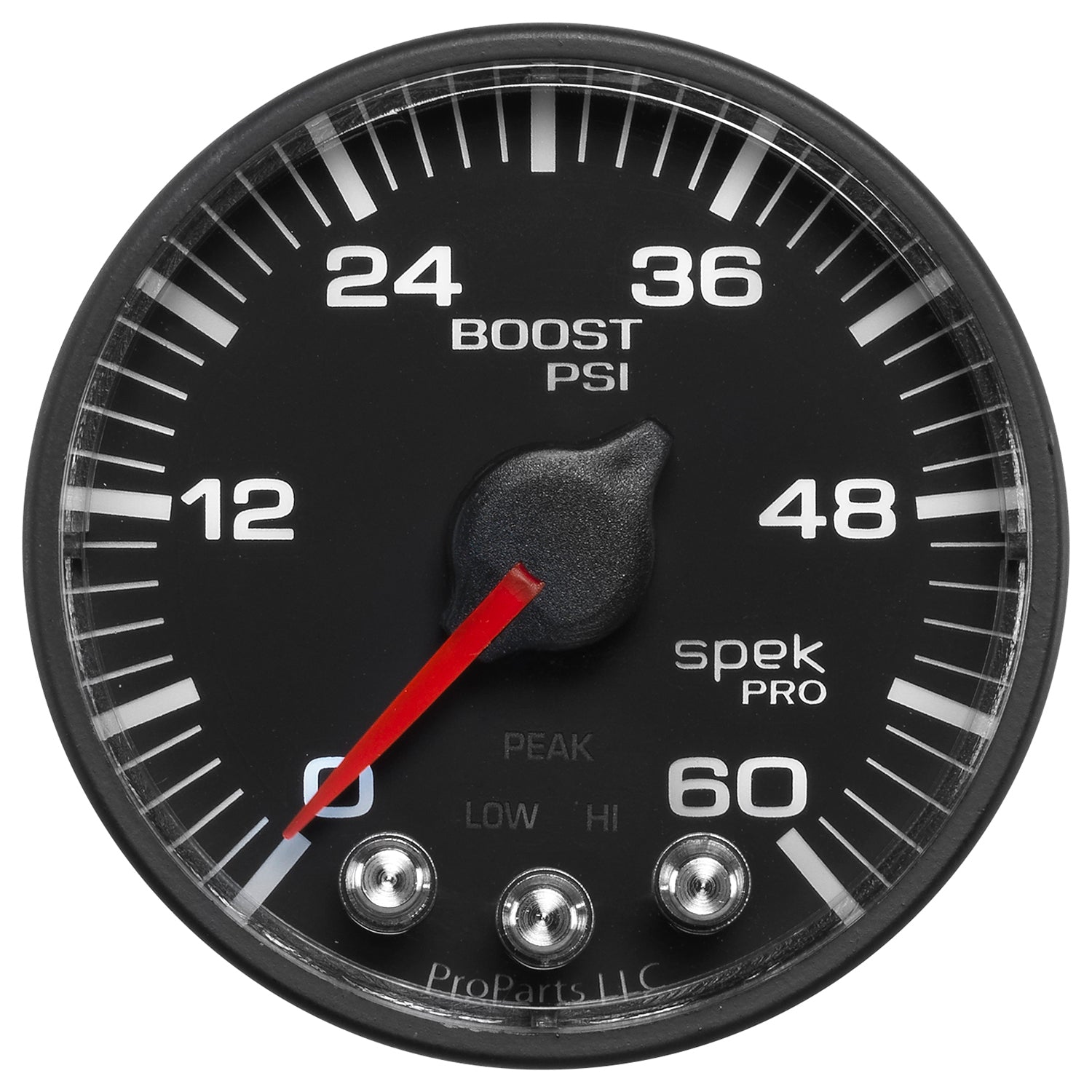 AutoMeter P304328 - GAUGE, BOOST, 2 1/16", 60PSI, STEPPER MOTOR W/PEAK & WARN, BLK/BLACK, SPEK-PRO 4
