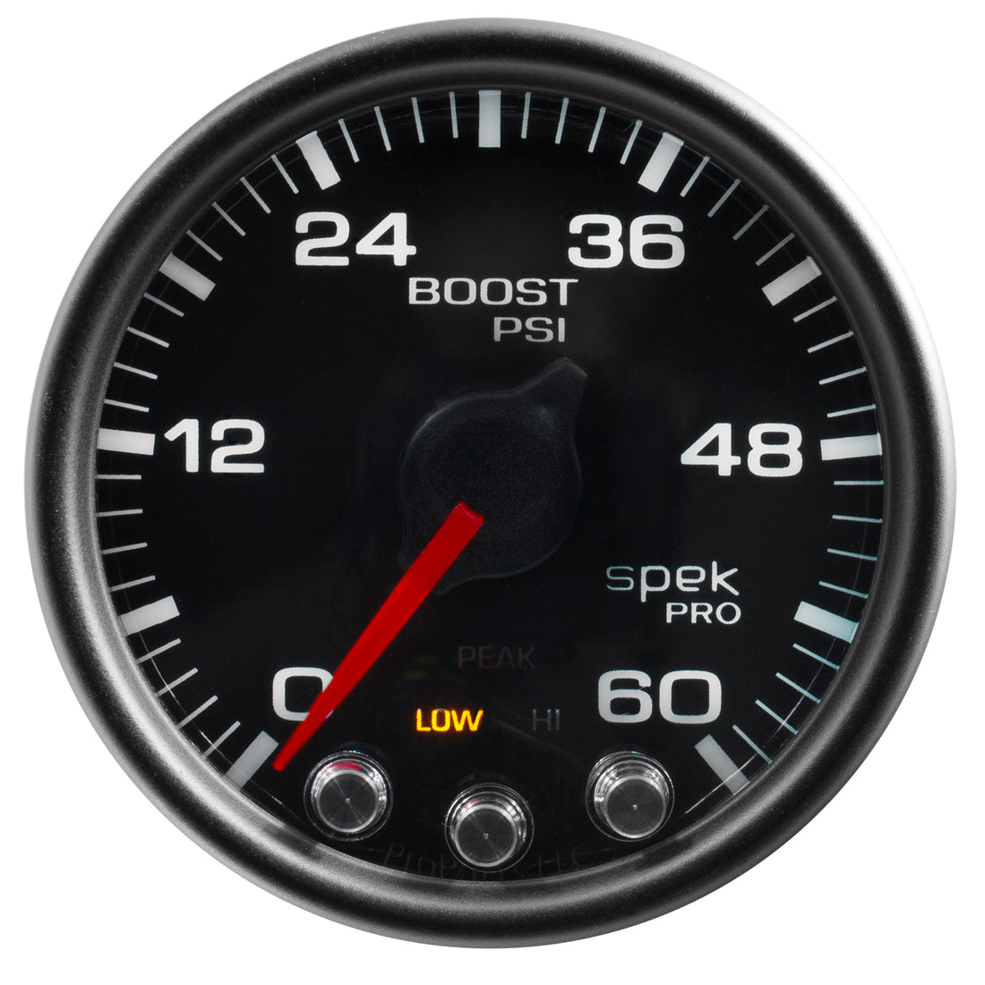 AutoMeter P30432 - GAUGE, BOOST, 2 1/16", 60PSI, STEPPER MOTOR W/PEAK & WARN, BLK/BLACK, SPEK-PRO 1