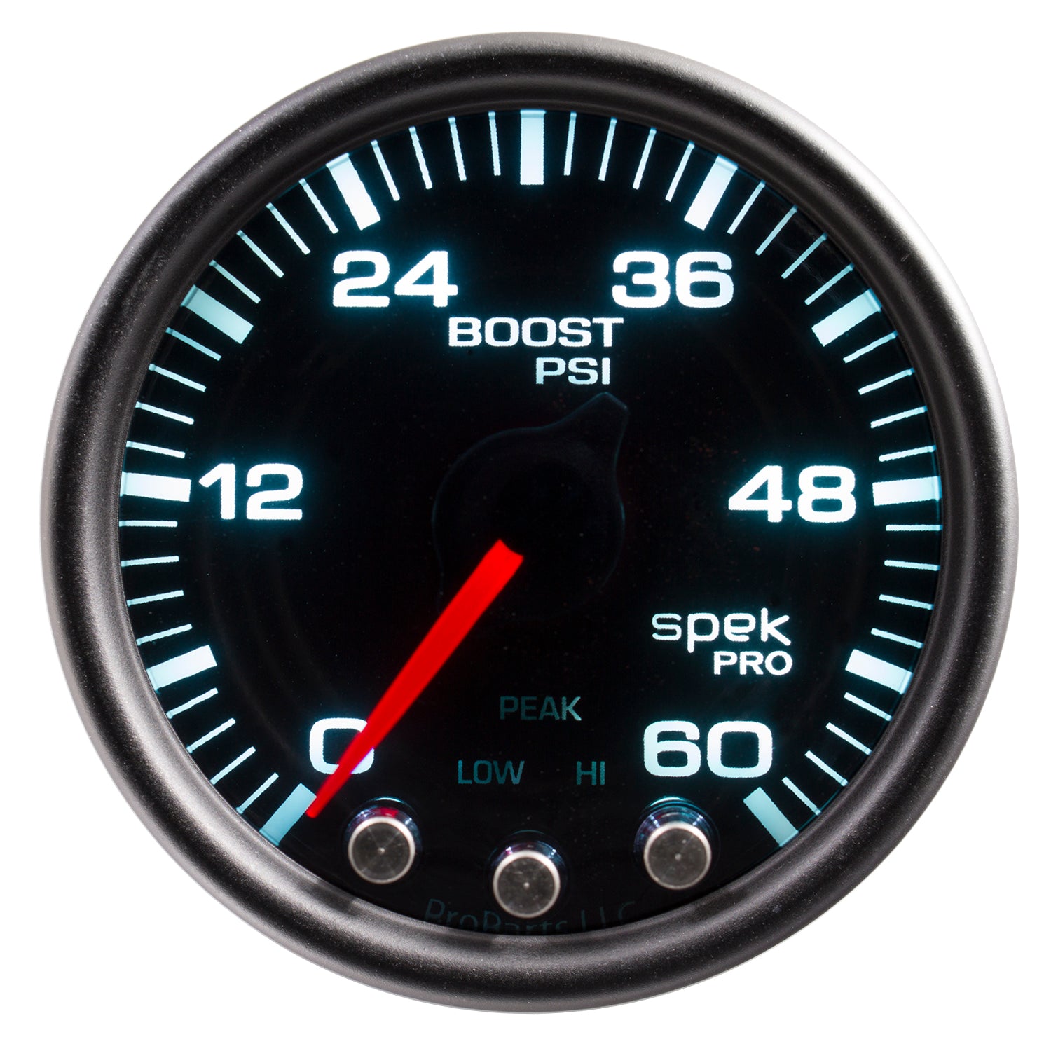 AutoMeter P30452 - GAUGE, BOOST, 2 1/16", 60PSI, STEPPER MOTOR W/PEAK & WARN, BLK/SMOKE/BLACK, SPEK 3