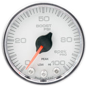 AutoMeter P30511 - GAUGE, BOOST, 2 1/16", 100PSI, STEPPER MOTOR W/PEAK & WARN, WHT/CHRM, SPEK-PRO 1