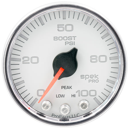 AutoMeter P30511 - GAUGE, BOOST, 2 1/16", 100PSI, STEPPER MOTOR W/PEAK & WARN, WHT/CHRM, SPEK-PRO 1