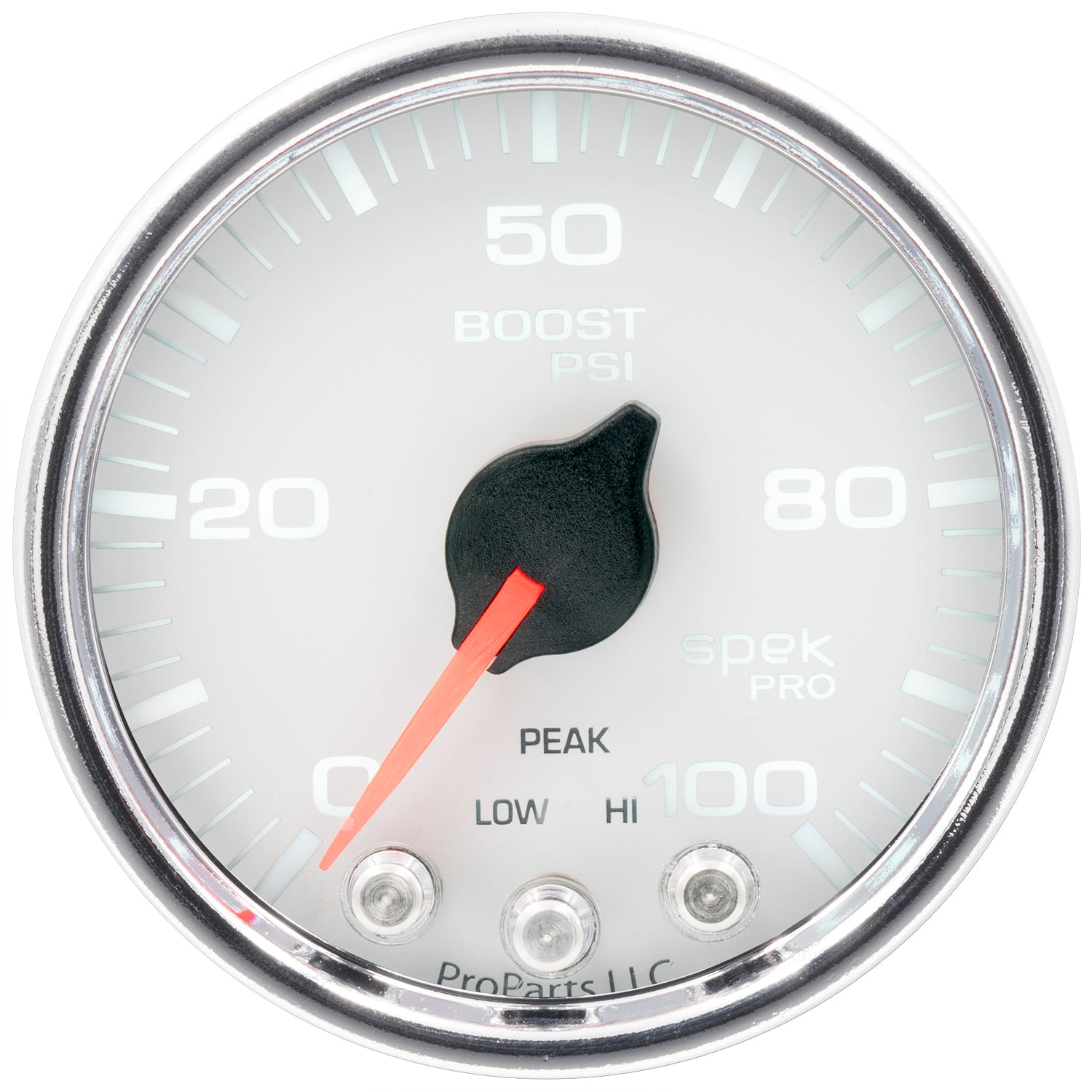 AutoMeter P30511 - GAUGE, BOOST, 2 1/16", 100PSI, STEPPER MOTOR W/PEAK & WARN, WHT/CHRM, SPEK-PRO 2