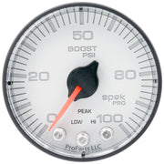 AutoMeter P305128 - GAUGE, BOOST, 2 1/16", 100PSI, STEPPER MOTOR W/PEAK & WARN, WHT/BLK, SPEK-PRO 3