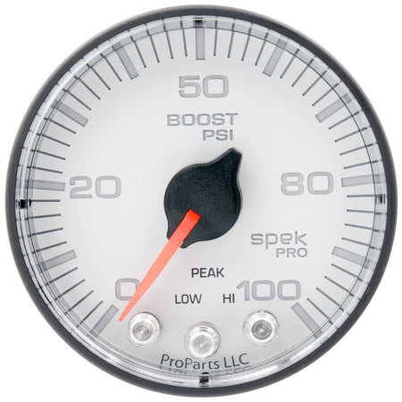 AutoMeter P305128 - GAUGE, BOOST, 2 1/16", 100PSI, STEPPER MOTOR W/PEAK & WARN, WHT/BLK, SPEK-PRO 3
