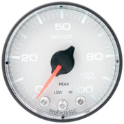 AutoMeter P305128 - GAUGE, BOOST, 2 1/16", 100PSI, STEPPER MOTOR W/PEAK & WARN, WHT/BLK, SPEK-PRO 4