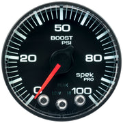 AutoMeter P305328 - GAUGE, BOOST, 2 1/16", 100PSI, STEPPER MOTOR W/PEAK & WARN, BLK/BLK, SPEK-PRO