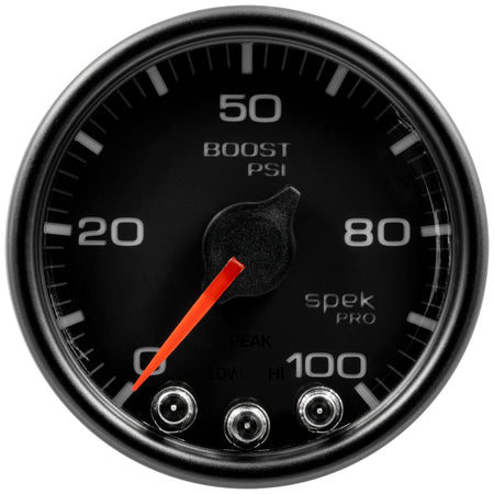 AutoMeter P30532 - GAUGE, BOOST, 2 1/16", 100PSI, STEPPER MOTOR W/PEAK & WARN, BLK/BLK, SPEK-PRO 4