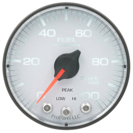 AutoMeter P314128 - GAUGE, FUEL PRESS, 2 1/16", 100PSI, STEPPER MOTOR W/PEAK & WARN, WHT/BLK, SPEK 4