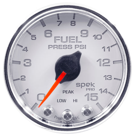AutoMeter P31511 - GAUGE, FUEL PRESS, 2 1/16", 15PSI, STEPPER MOTOR W/PEAK & WARN, WHT/CHRM, SPEK 4