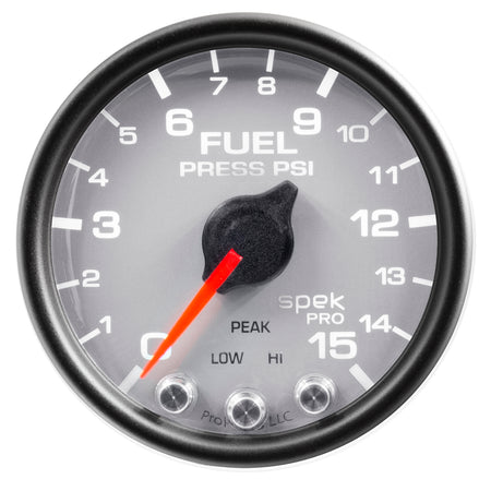 AutoMeter P31522 - GAUGE, FUEL PRESS, 2 1/16", 15PSI, STEPPER MOTOR W/PEAK & WARN, SLVR/BLK, SPEK 3