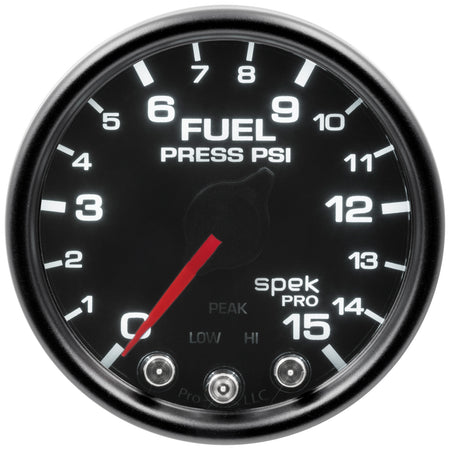 AutoMeter P31552 - GAUGE, FUEL PRESS, 2 1/16", 15PSI, STEPPER MOTOR W/PK & WRN, BLK/SMOKE/BLK, SPEK 4