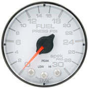 AutoMeter P316128 - GAUGE, FUEL PRESS, 2 1/16", 30PSI, STEPPER MOTOR W/PEAK & WARN, WHT/BLK, SPEK