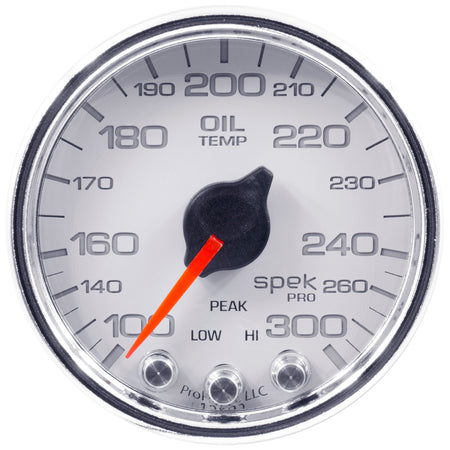 AutoMeter P32211 - GAUGE, OIL TEMP, 2 1/16", 300?F, STEPPER MOTOR W/PEAK & WARN, WHT/CHRM, SPEK-PRO 4