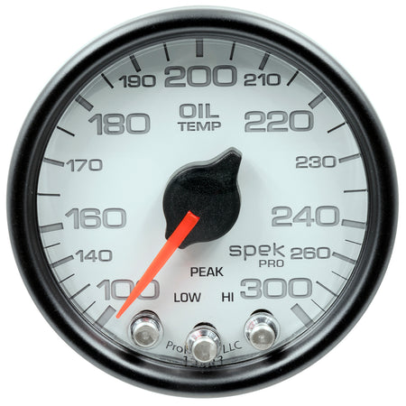 AutoMeter P32212 - GAUGE, OIL TEMP, 2 1/16", 300?F, STEPPER MOTOR W/PEAK & WARN, WHT/BLK, SPEK-PRO 4