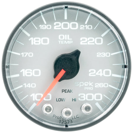 AutoMeter P322228 - GAUGE, OIL TEMP, 2 1/16", 300?F, STEPPER MOTOR W/PEAK & WARN, SLVR/BLK, SPEK-PRO 3