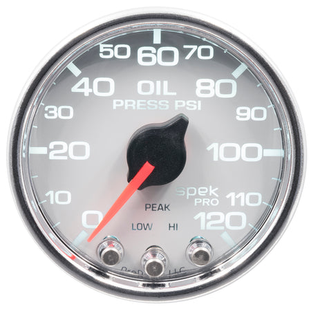 AutoMeter P32511 - GAUGE, OIL PRESS, 2 1/16", 120PSI, STEPPER MOTOR W/PEAK & WARN, WHT/CHRM, SPEK 4