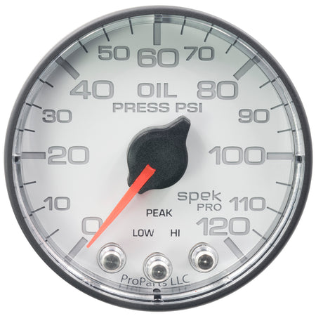 AutoMeter P325128 - GAUGE, OIL PRESS, 2 1/16", 120PSI, STEPPER MOTOR W/PEAK & WARN, WHT/BLK, SPEK 3