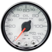 AutoMeter P32512 - GAUGE, OIL PRESS, 2 1/16", 120PSI, STEPPER MOTOR W/PEAK & WARN, WHT/BLK, SPEK