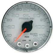 AutoMeter P325218 - GAUGE, OIL PRESS, 2 1/16", 120PSI, STEPPER MOTOR W/PEAK & WARN, SLVR/CHRM, SPEK 3