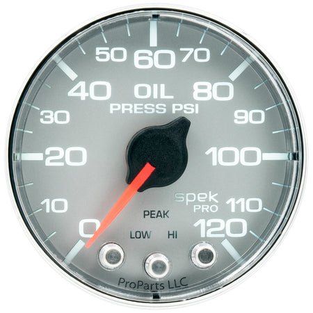 AutoMeter P325218 - GAUGE, OIL PRESS, 2 1/16", 120PSI, STEPPER MOTOR W/PEAK & WARN, SLVR/CHRM, SPEK 4