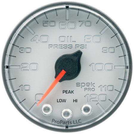 AutoMeter P325228 - GAUGE, OIL PRESS, 2 1/16", 120PSI, STEPPER MOTOR W/PEAK & WARN, SLVR/BLK, SPEK 3