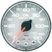 AutoMeter P325228 - GAUGE, OIL PRESS, 2 1/16", 120PSI, STEPPER MOTOR W/PEAK & WARN, SLVR/BLK, SPEK 5