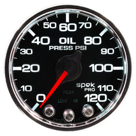 AutoMeter P32531 - GAUGE, OIL PRESS, 2 1/16", 120PSI, STEPPER MOTOR W/PEAK & WARN, BLK/CHRM, SPEK 3